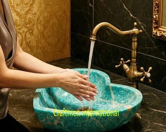 Amazonite Sink | Handmade Gemstone Vanity Basin | Custom Crystal Bathroom Countertop Centerpiece