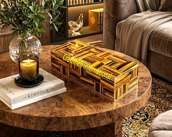 Handcrafted Tiger Eye Stone Jewelry Box – Rectangle Organizer Case & Storage Box