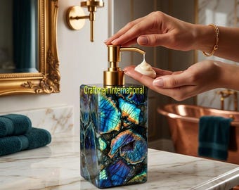 Labradorite Soap Dispenser Bottle – Luxury Stone Bathroom Décor & Modern Vanity Accessory