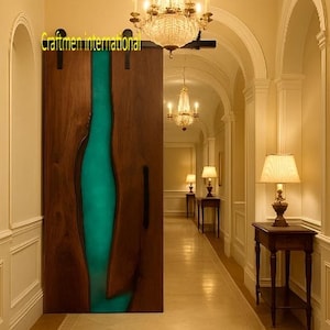 Handmade Green River Epoxy Barn Door: Live Edge Walnut Wood