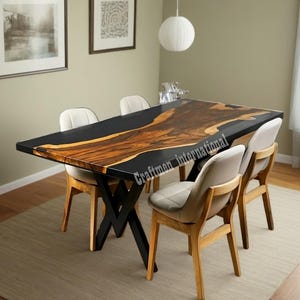 Handmade Black Epoxy Dining Table: Live Edge Walnut Resin Table