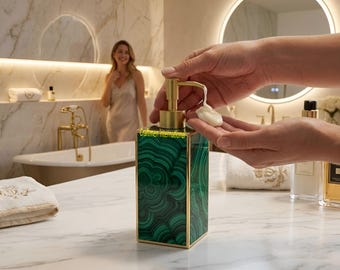 Natural Malachite Stone Soap Dispenser – Luxury Bathroom Décor Accessory