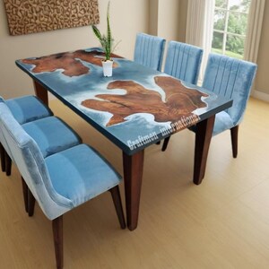 Ocean Epoxy Dining Table: Live Edge Wood, Resin Coffee Table Top