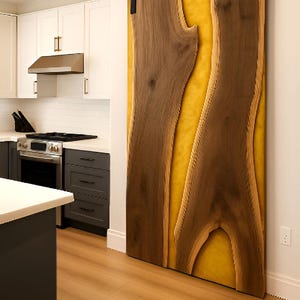 Yellow Epoxy River Barn Door: Live Edge Wood, Handmade