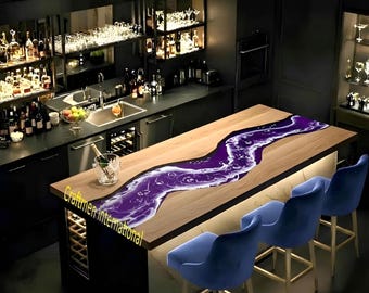 Purple River Resin Epoxy Table Top, Live Edge Wood Coffee Table