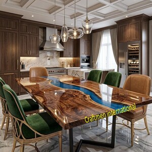 Blue River Epoxy Table Top: Live Edge Wood, Custom Furniture Dining table image 2