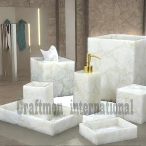 White Quartz Bathroom Set: Handmade Natural Stone Accessories