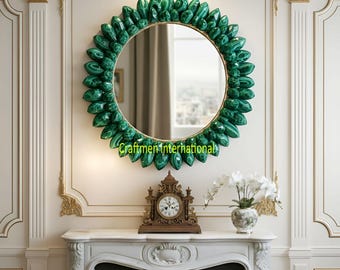 Green Onyx Wall Mirror - Natural Stone Home Decor - Luxury 