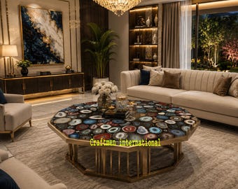 Mixed Agate Coffee Table Top, Semi Precious Stone Side Table, Home decor furniture