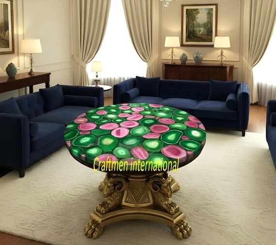 Mixed Agate Coffee Table Top, Semi Precious Stone Side, Home Decor furniture