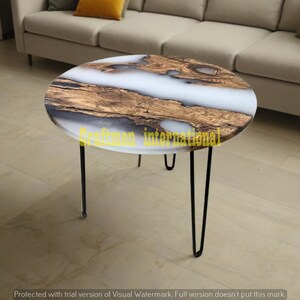 Handcraft White Epoxy River Round Table Top: Wood Dining Table