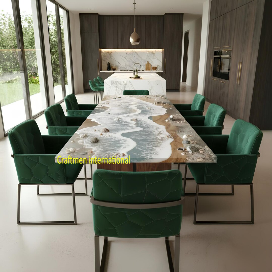 Ocean Wave Epoxy Dining Table – Handmade Resin Table With Beach Design ...