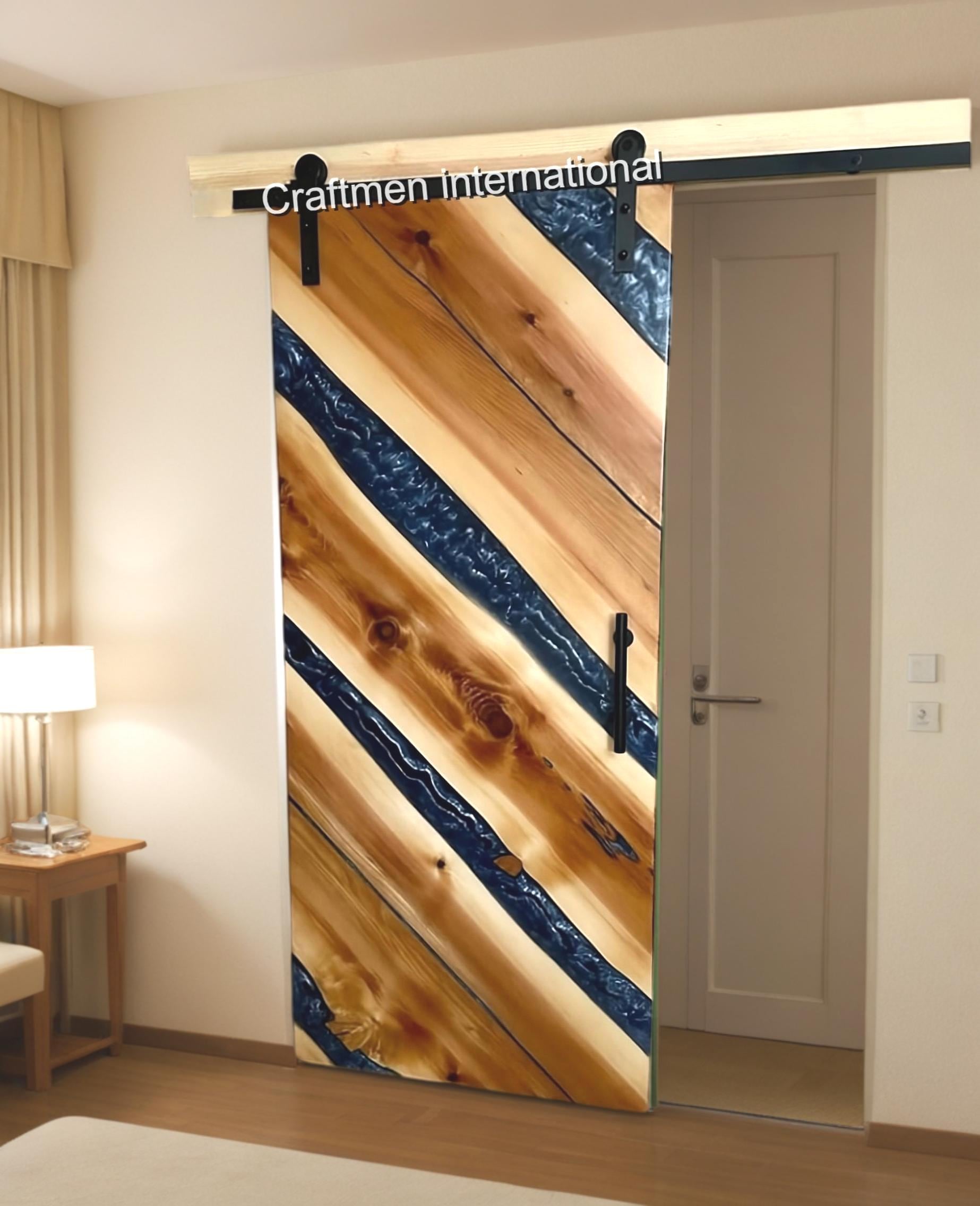 Blue River Epoxy Barn Door: Handmade Live Edge Wood Sliding Door