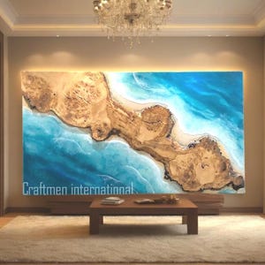 Blue Epoxy Ocean Wave Wall Panel – Handcrafted Coastal Art Feature for Luxury Interior