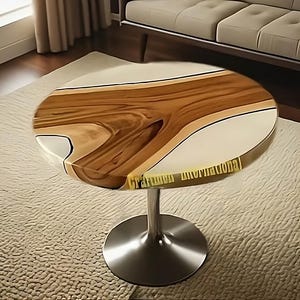 Handcraft White Epoxy Round Table Top: Wood Dining Table