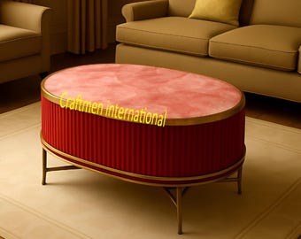 Pink Marble Stone Table – Handcrafted Rose Quartz Coffee Table, Luxury Furniture