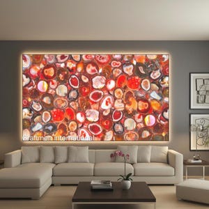 Backlit Red Agate Wall Panel, Natural Semi Precious Stone Art, Luxury Gemstone Cladding