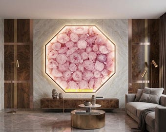 Rose Quartz with Malachite Inlay Table Top, Luxury Gemstone Coffee Table