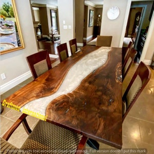 Handmade White Epoxy Dining Table Top: Resin Art Wood Kitchen Decor