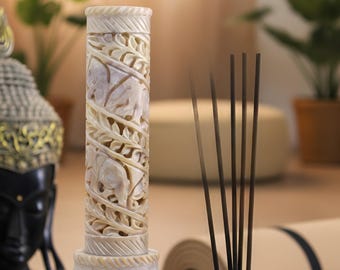 Hand-Carved Marble Soapstone Incense Holder with Engraved Inlay Design – Timeless Artisan Home Décor