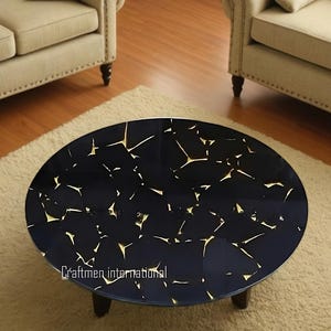 Black Agate Round Coffee Table: Custom Living Room Center Table
