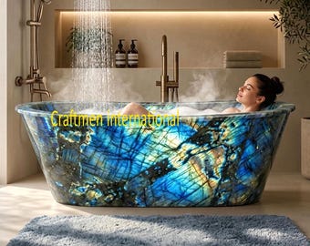 Luxury Labradorite Stone Bathtub | Handmade Gemstone Freestanding Bath Tub | Natural Crystal Soaking Tub