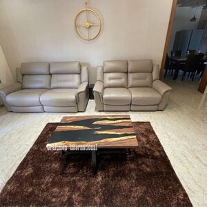 Handmade Black Epoxy Resin Dining Table: Round Wood River Table