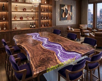 Purple Epoxy River Table Top, Custom  Resin Dining Table, Live Edge Wood furniture
