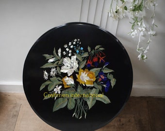 Schwarze Inlay-Tischplatte, Kaffeebohnentisch, Multi-Inlay-Tischplatte, Elfenbein-Inlay-Tischplatte, handgefertigt, Wohnkultur, Pieta-Dura-Inlay-Tischplatte