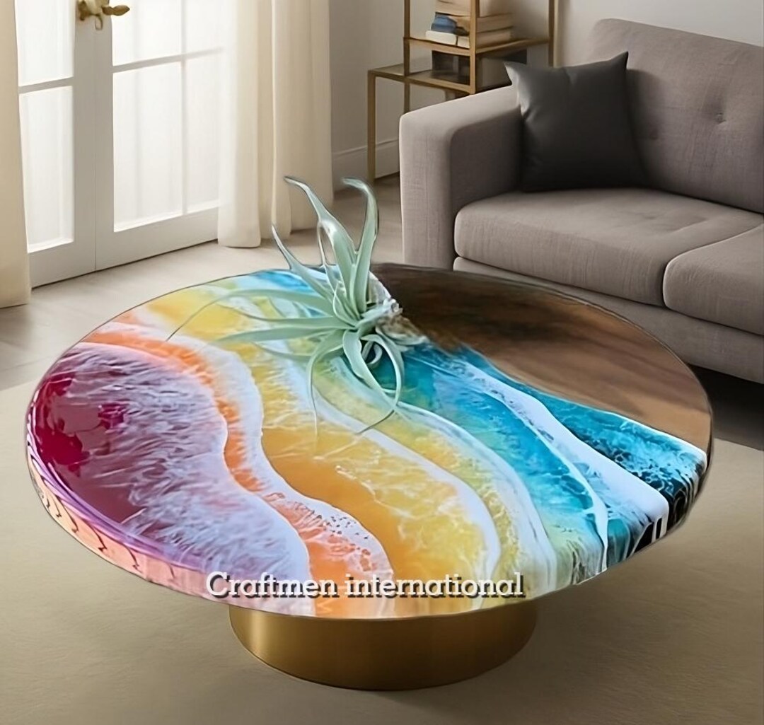 Multi Color Epoxy Table Top, Round Table Top, Living Room Table, Home ...
