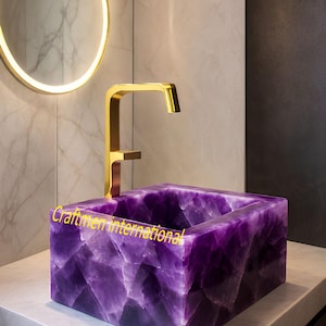 Handmade Amethyst Stone Sink: Countertop Basin, 15x15x15 inches