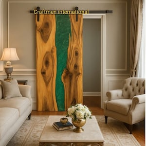 Green River Epoxy Barn Door: Walnut & Live Edge Wood