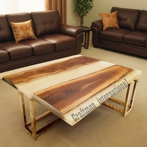 Handmade Live Edge Walnut Coffee Table: White Epoxy Resin, Modern Home Decor