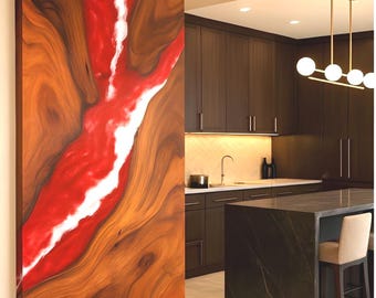 Luxury Epoxy Resin Sliding Barn Door | Handmade Wooden Door with Red & White River Design.