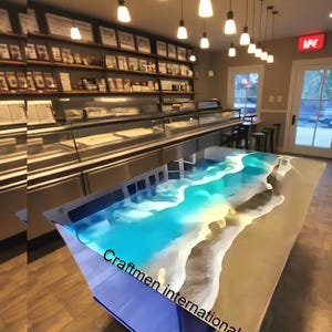 Luxury Ocean Epoxy Resin Countertop | Custom Beach Wave Kitchen Island | Handmade Resin Art