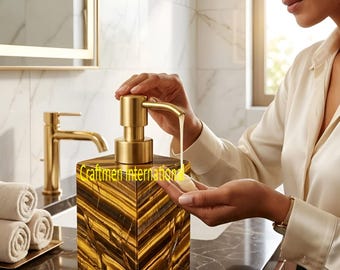 Tiger Eye Gemstone Soap Pump Dispenser – Epoxy Resin Bathroom Accessory item