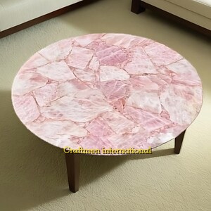 Handcrafted Rose Quartz Coffee Table Top: Semiprecious Stone