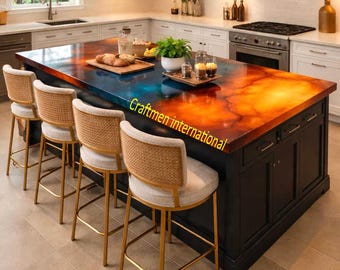 Multi color Epoxy Countertop, Kitchen island decor furniture, Coffee counter, home decor