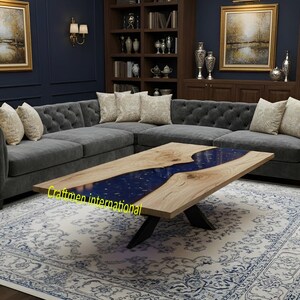 Black Epoxy Wooden Dining Table: Handmade Live Edge Furniture