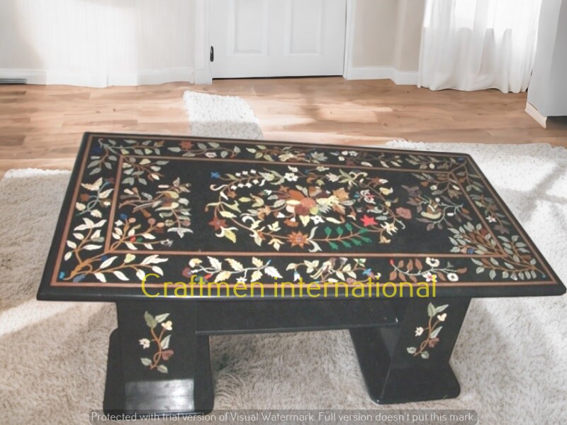 Black Marble Table Top, Coffee Bean Inlay Table, Bone Inlay Table