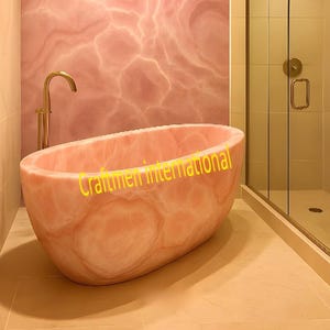 Luxury Rose Quartz Stone Bathtub,Handcrafted Pink Crystal Soaking Tub,Natural Gemstone Bathroom Decor Spa Tub
