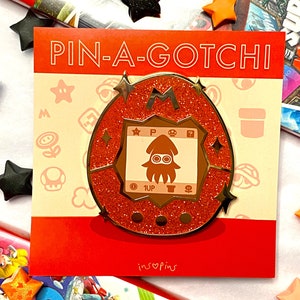 Mario Blooper Inspired Hard Enamel Pin - Tamagotchi Design - [Pin-a-gotchi]