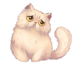 Sad Cat Cute Sticker, Cat Scrapbook Sticker, Kawaii Mobile Laptop Sticker, Purrfect Funny Cat Water Bottle Journal Decal Sticker, 2x2