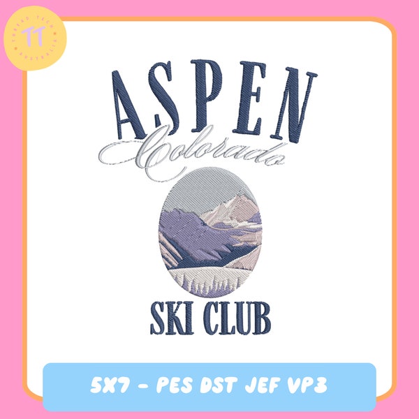 Aspen Colorado Ski Club | Machine Embroidery Design File | 5x7 Only | PES DST JEF VP3 | Trendy Design | Machine Embroidery | Travel Designs