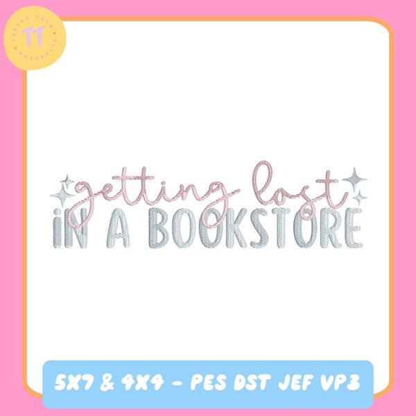 Getting Lost in the Bookstore | Machine Embroidery Design File | 5x7 & 4x4  | PES DST JEF VP3 | Trendy Design | Bookish Designs | Embroidery