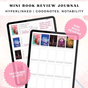 Minidiario digital de reseñas de libros en color rosa en PDF / Rastreador interactivo de libros / Registro de lectura digital para amantes de la lectura / GoodNotes, compatible con iPad
