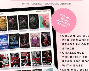 Diario digital con 200 reseñas de libros en formato PDF / Rastreador de lectura / Registro de lectura digital para novelas románticas / Diseño simple y neutro / Romance