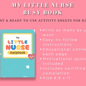 My Little Nurse Busybook / Hojas de trabajo de actividades imprimibles / Páginas para colorear / Búsqueda de palabras / Juegos / Descarga digital / Descarga instantánea