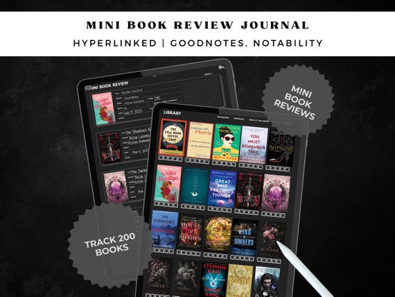 200 Mini Book Review Tracker PDF | Interactive Book Tracker | Digital Reading Log for Book Lovers | GoodNotes, iPad Compatible | Dark Mode