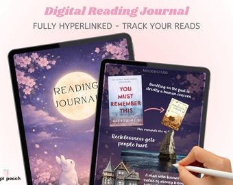 Diario de lectura Moonlight Rabbit Cherry Blossom para amantes de la lectura / Rastreador de lectura de estética oscura